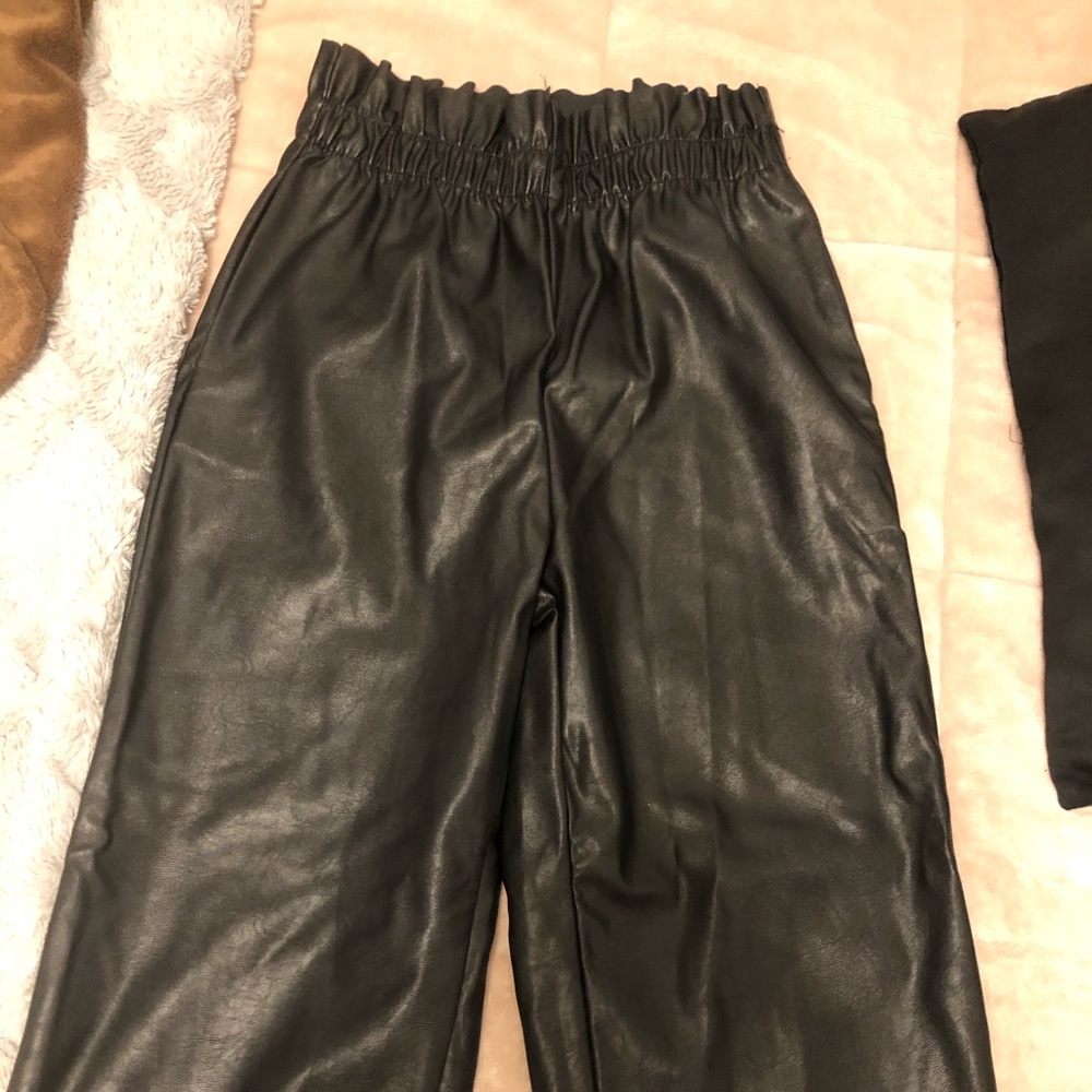 Faux leather straight leg pants